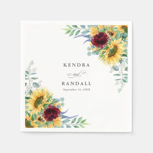 素朴ひまわりバラフローラ結婚ズ スタンダードカクテルナプキン (正面)