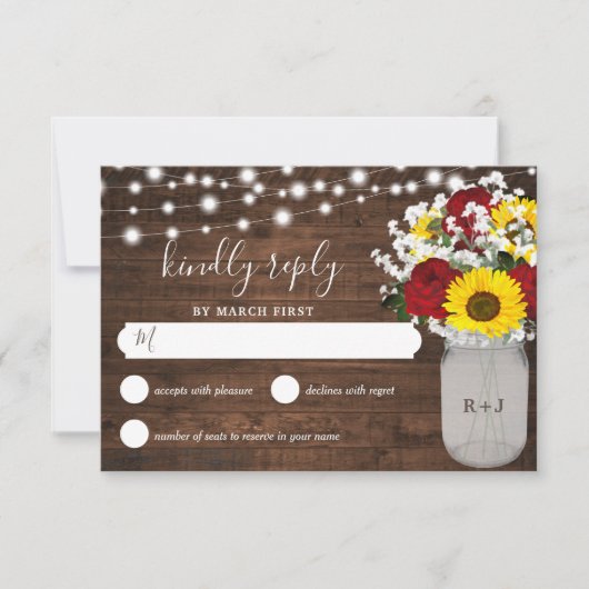 素朴ひまわりバラメイスンジャイルライツ結婚ズ 出欠カード (正面)