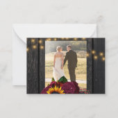 素朴ひまわりバラ2枚結婚の写真は感謝していあなた ノートカード (裏面)