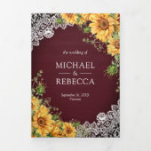 素朴ひまわりバーガンディ木材QRコード結婚ズ 三つ折り招待状 (カバー)