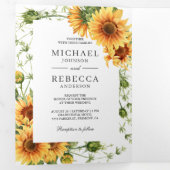 素朴ひまわりフォトアーチQRコード結婚s 三つ折り招待状 (内部最初)