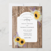 素朴ひまわりフローラフレームウッドバ結婚ーン 招待状 (正面)