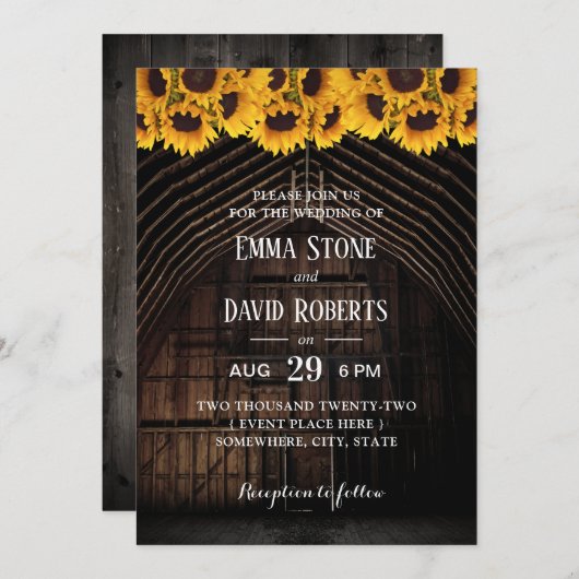 素朴ひまわりフローラヴィンテージバ結婚ンズ 招待状 (正面/裏面)