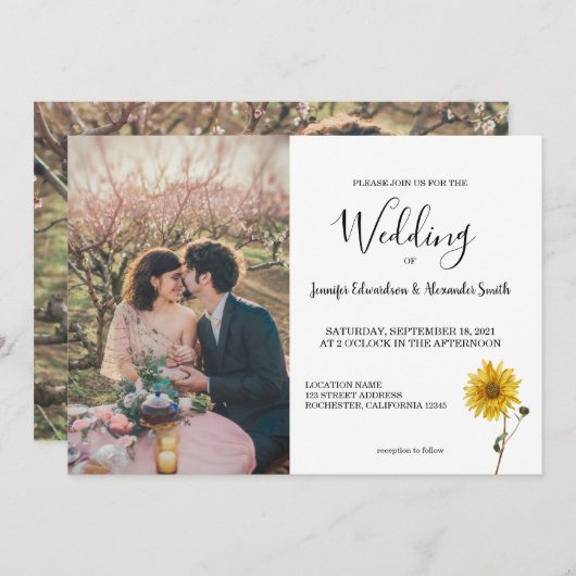 素朴ひまわりフローラ写真国ウェディングインビ 招待状 (正面/裏面)