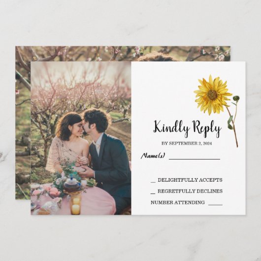 素朴ひまわりフローラ写真国RSVP結婚の 招待状 (正面/裏面)