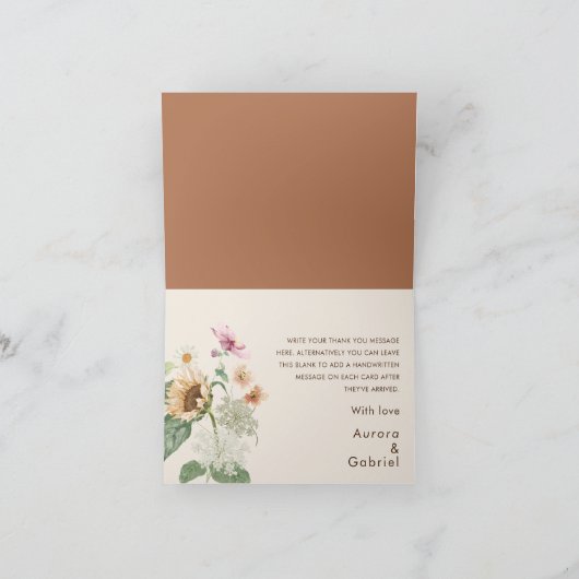 素朴ひまわりベージュ結婚の折り畳みありがとう サンキューカード (内部)