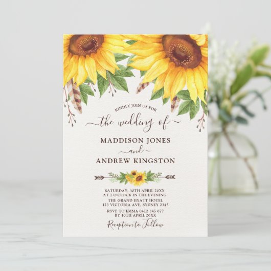 素朴ひまわりボホウォーター結婚カラー 招待状 (スタンド正面)