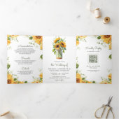素朴ひまわりメイソンJar QRコード結婚ズ 三つ折り招待状 (内部)