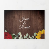 素朴ひまわりユーカリバラ写真結婚の 三つ折り招待状 (カバー)