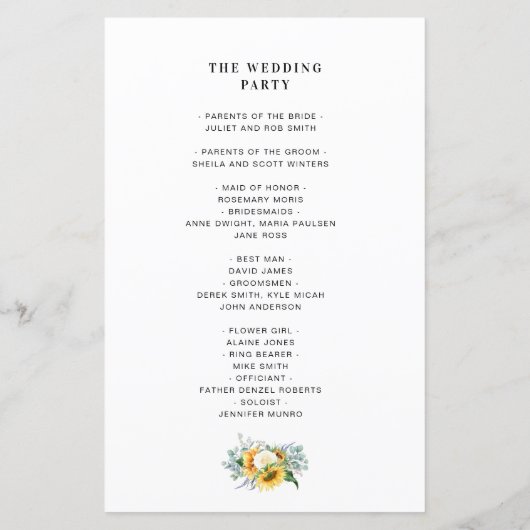 素朴ひまわりユーカリ結婚式プログラム (裏面)