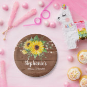 素朴ひまわりライトウッドブライダルシャワー ペーパープレート (パーティー)