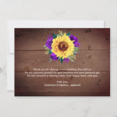 素朴ひまわりレース紫のフローラの結婚写真 サンキューカード (裏面)