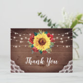 素朴ひまわりレース赤フローラウッド結婚ズ サンキューカード (スタンド正面)