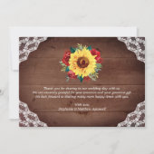 素朴ひまわりレース赤フローラウッド結婚ズ サンキューカード (裏面)