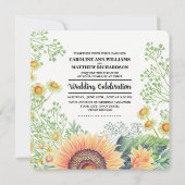 素朴ひまわりワイルドフラワーウォーター結婚カラー 招待状 (正面)