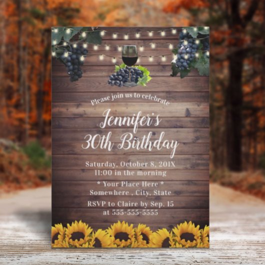 素朴ひまわりワイン30歳の誕生日 招待状