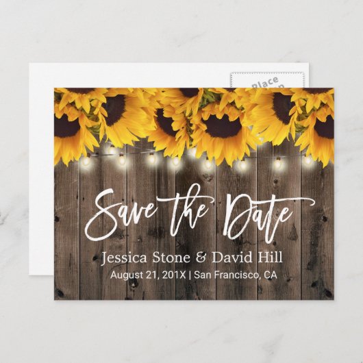 素朴ひまわり国の結婚式の日付を保存 案内ポストカード (正面/裏面)