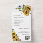 素朴ひまわり国QrコードRSVP結婚 オールインワン招待状 (内側)