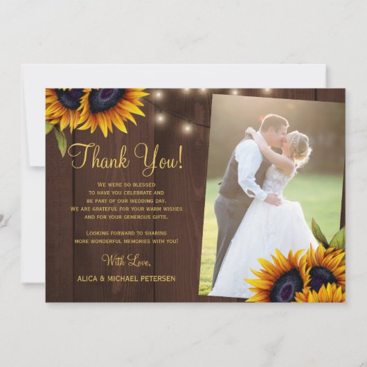 素朴ひまわり屋の木の結婚写真 サンキューカード (正面)