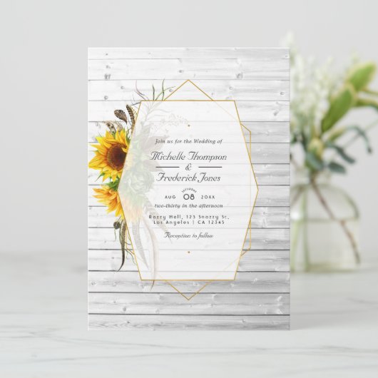 素朴ひまわり幾何結婚国納屋 招待状 (スタンド正面)