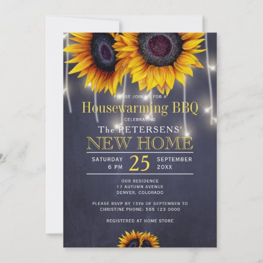 素朴ひまわり引っ越し祝いパーティーbbq 招待状 (正面)