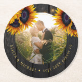 素朴ひまわり新郎撮影結婚式の引き出物 ラウンドペーパーコースター (正面)
