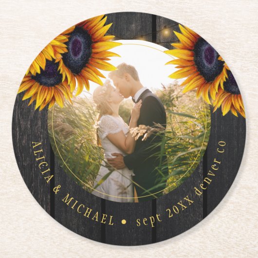 素朴ひまわり新郎撮影結婚式の引き出物 ラウンドペーパーコースター (正面)