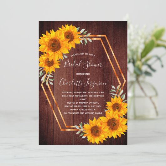 素朴ひまわり木幾何学ブライダルシャワー 招待状 (スタンド正面)