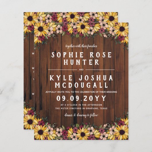 素朴ひまわり木目2 In 1バジェット結婚ズ (正面/裏面)