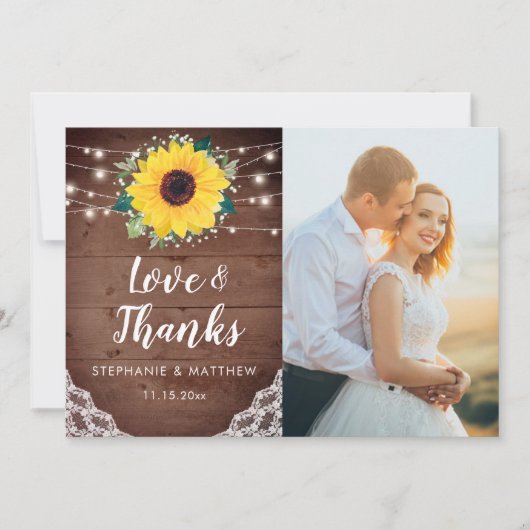 素朴ひまわり白フローラ結婚の写真 サンキューカード (正面)