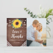 素朴ひまわり白フローラ結婚の写真 サンキューカード (スタンド正面)