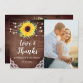 素朴ひまわり白フローラ結婚の写真 サンキューカード (正面/裏面)