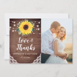 素朴ひまわり白フローラ結婚の写真 サンキューカード