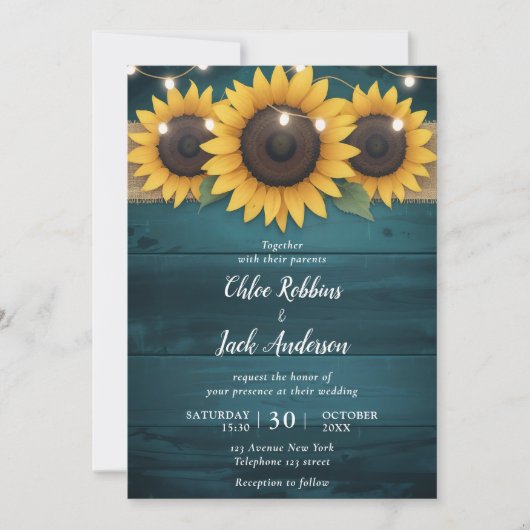 素朴ひまわり秋の結婚式フローラ結婚ズ 招待状 (正面)