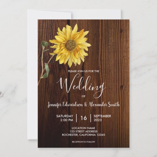 素朴ひまわり納屋の木戸地方の結婚式 招待状 (正面)