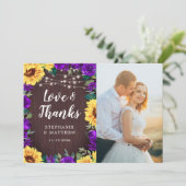 素朴ひまわり紫フローラ結婚の写真 サンキューカード (スタンド正面)