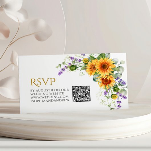 素朴ひまわり結婚とLavanderのQRコードRSVP エンクロージャーカード