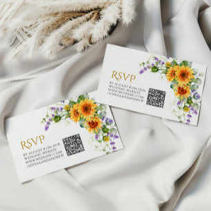 素朴ひまわり結婚とLavanderのQRコードRSVP エンクロージャーカード