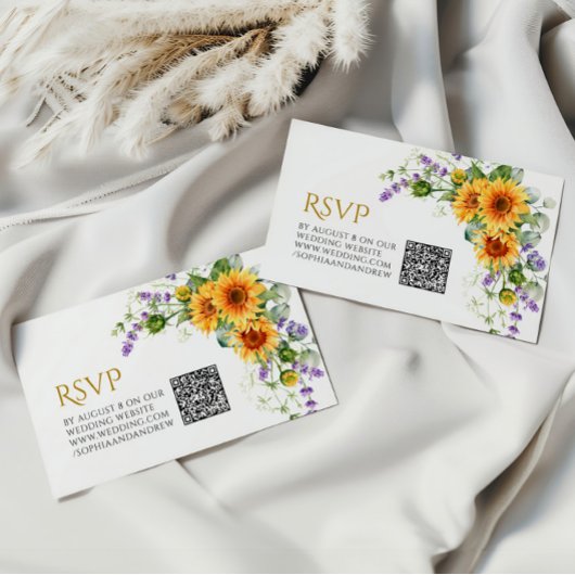 素朴ひまわり結婚とLavanderのQRコードRSVP エンクロージャーカード