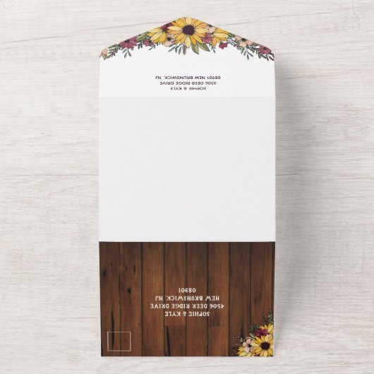 素朴ひまわり結婚木目 オールインワン招待状 (外側)
