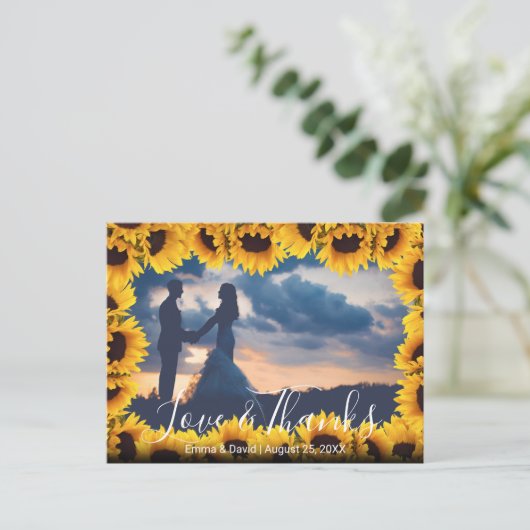 素朴ひまわり結婚枠の写真 ポストカード (スタンド正面)