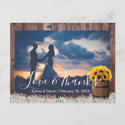 素朴ひまわり結婚樽の写真 ポストカード (正面)