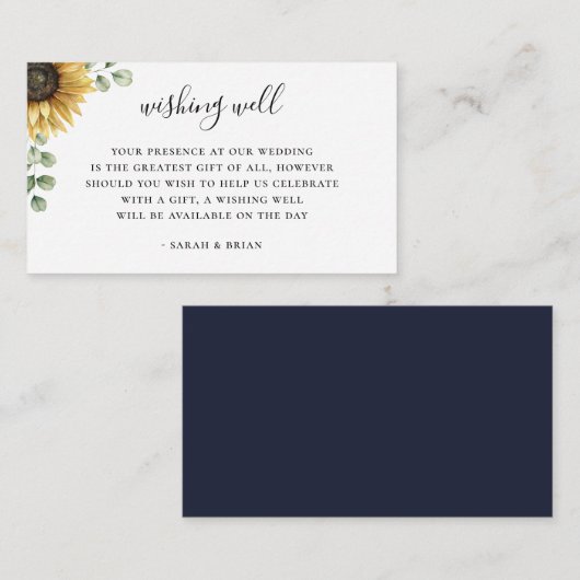 素朴ひまわり結婚海軍の願い エンクロージャーカード (正面/裏面)