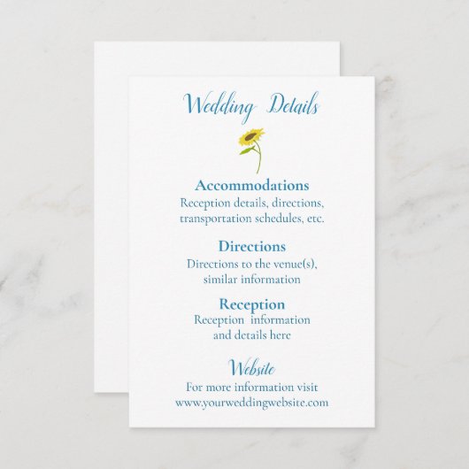 素朴ひまわり美しい結婚ズ エンクロージャーカード (正面/裏面)