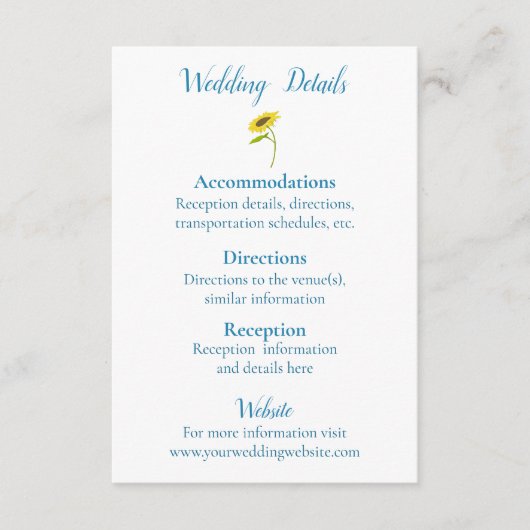 素朴ひまわり美しい結婚ズ エンクロージャーカード (正面)