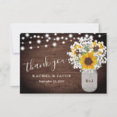 素朴ひまわり赤ちゃんの息のメイソンジャー結婚ズ サンキューカード (正面)