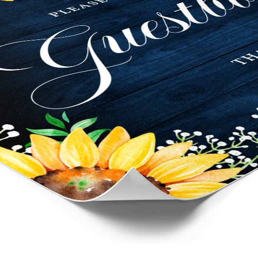 素朴ひまわり赤ちゃんの息の海軍のゲストブック ポスター (角)