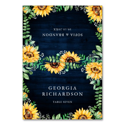 素朴ひまわり赤ちゃん息ネイビーブルー結婚ズ テーブルナンバー (正面)