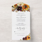 素朴ひまわり赤フローラウォーター結婚カラー オールインワン招待状 (内側)