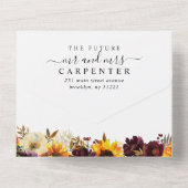 素朴ひまわり赤フローラウォーター結婚カラー オールインワン招待状 (裏面)